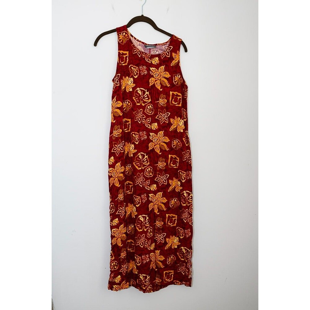 Notations Batik Sun Dress M floral brown Vintage Maxi